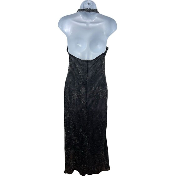 VTG 90s Niki Livas Black Silver Shimmer Halter Beaded Formal Evening Dress 6 Y2K - Picture 5 of 16